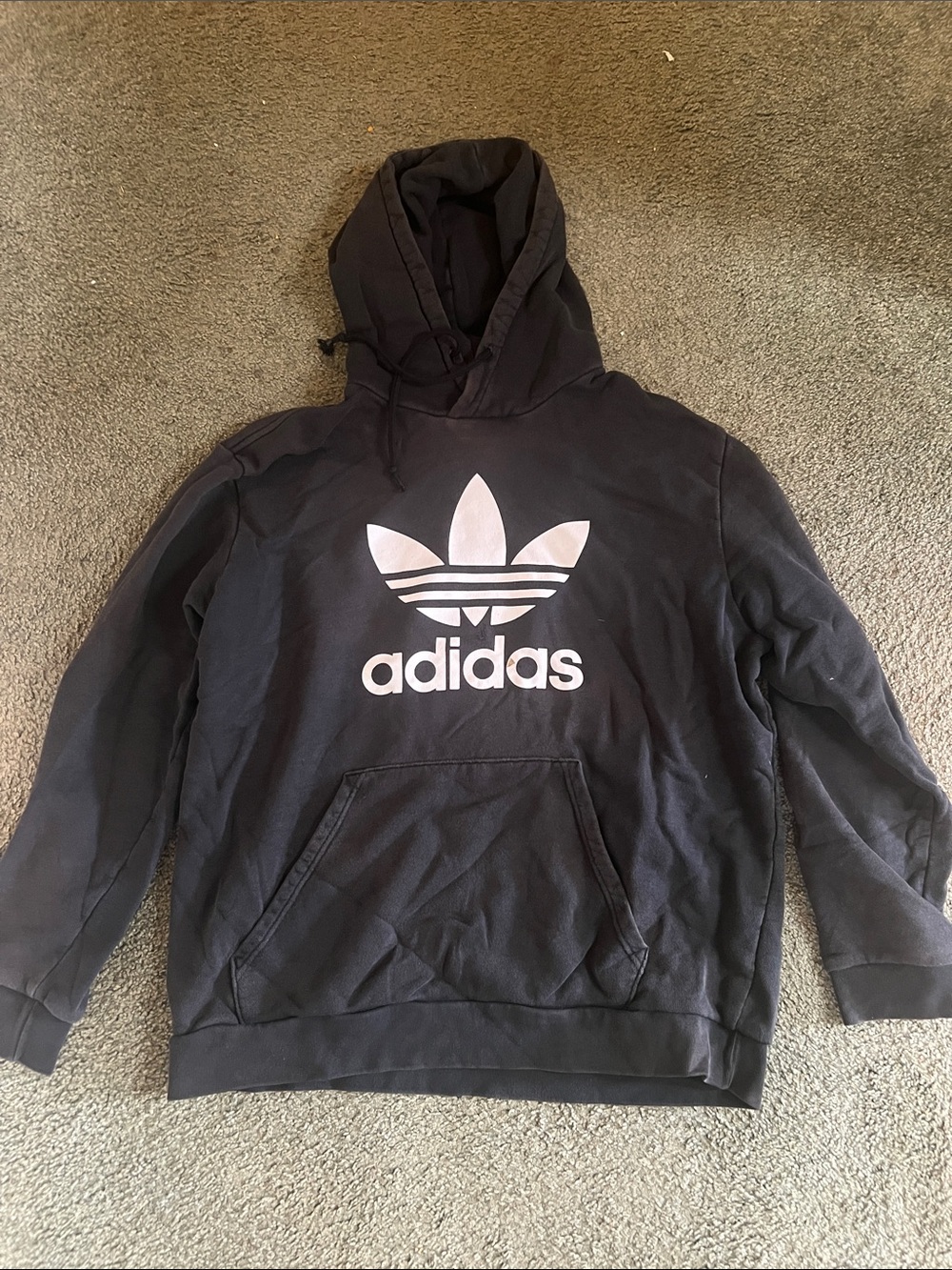 adidas XL Classic Black Hoodie with White Trefoil Logo with Pocket